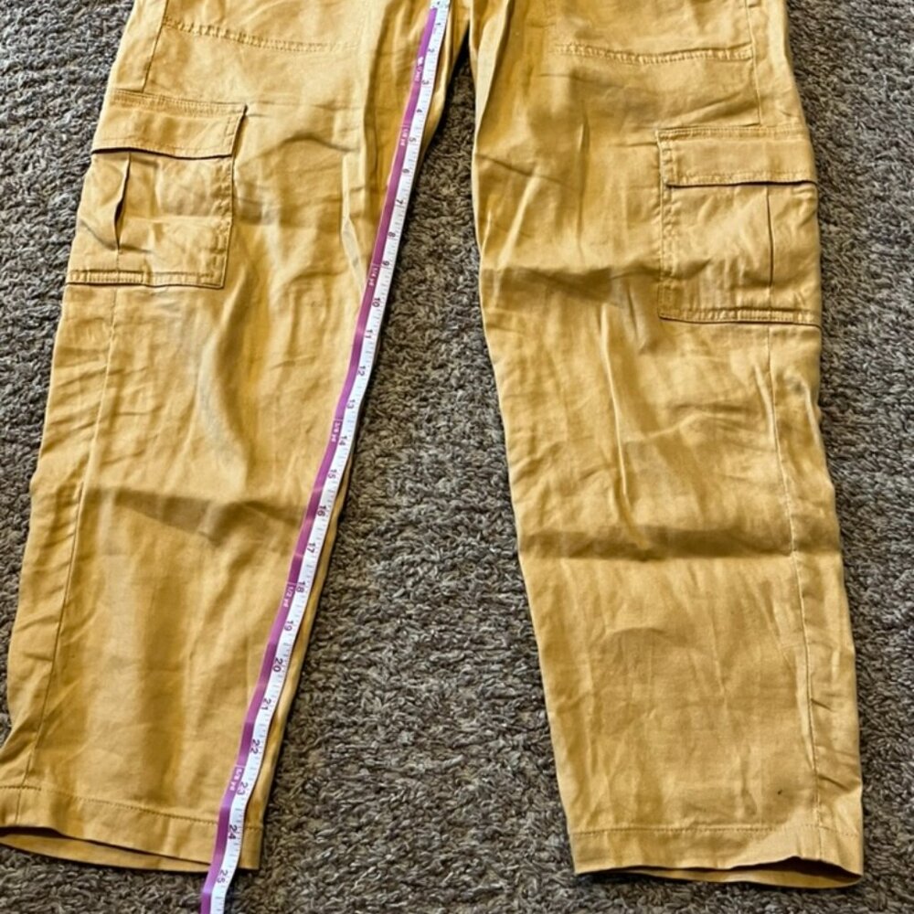 Liverpool Los Angeles Women's Yellow Linen Cargo Pants Size 2/26 Drawstring Crop - Picture 9 of 10